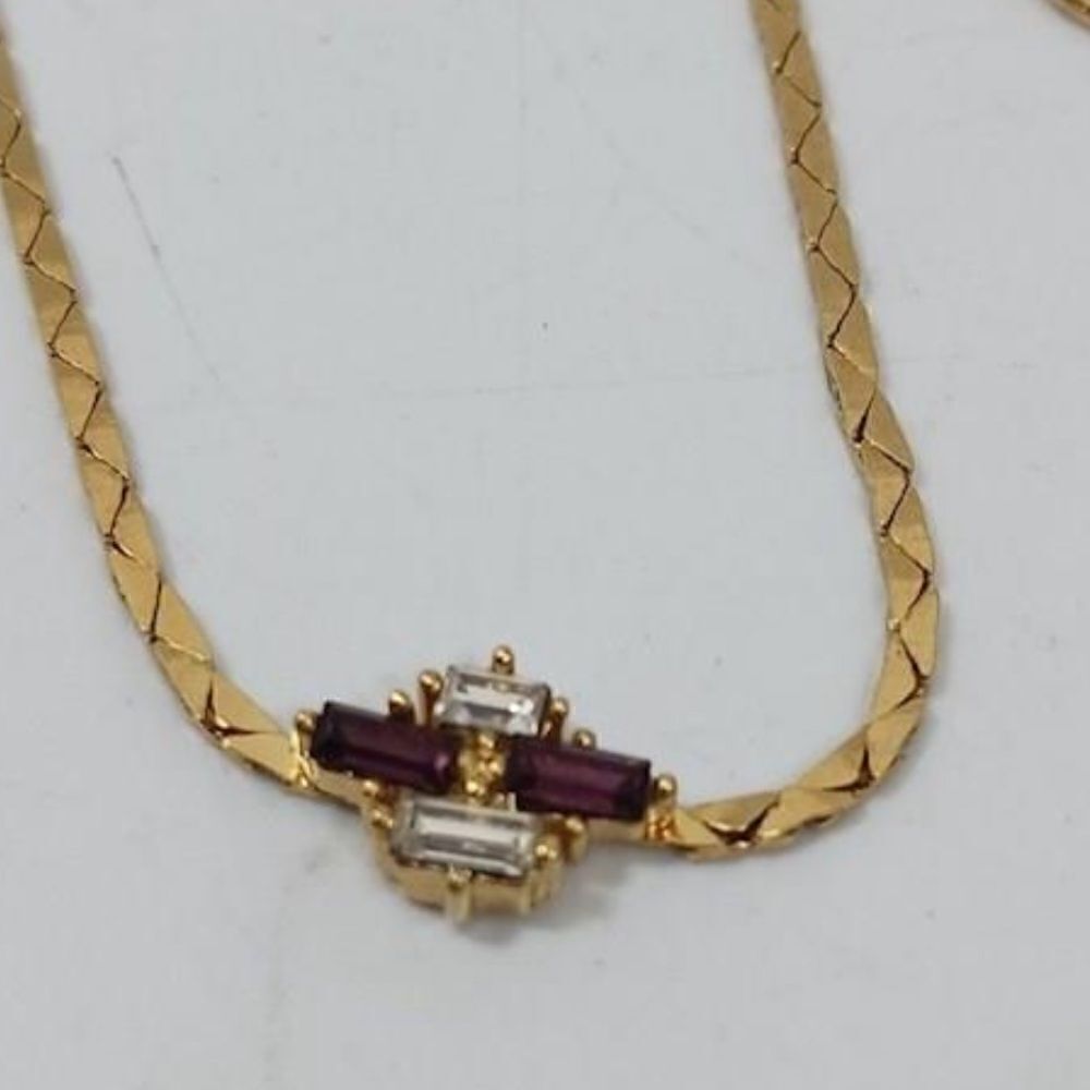 Christian Dior Necklace Set Women Gold Baguette Crystal Vintage‎ OS - Picture 3 of 5